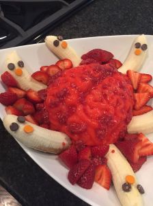 Jello Brain and fruit salad. Yum